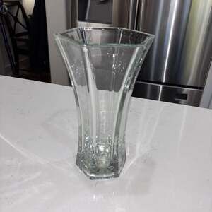 Vintage Hoosier Glass Hexagonal Paneled Clear Vase #4041